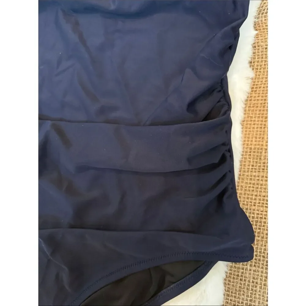 J. Crew Strapless Navy Blue One-Piece Swimsuit strapless bandeau with ruching